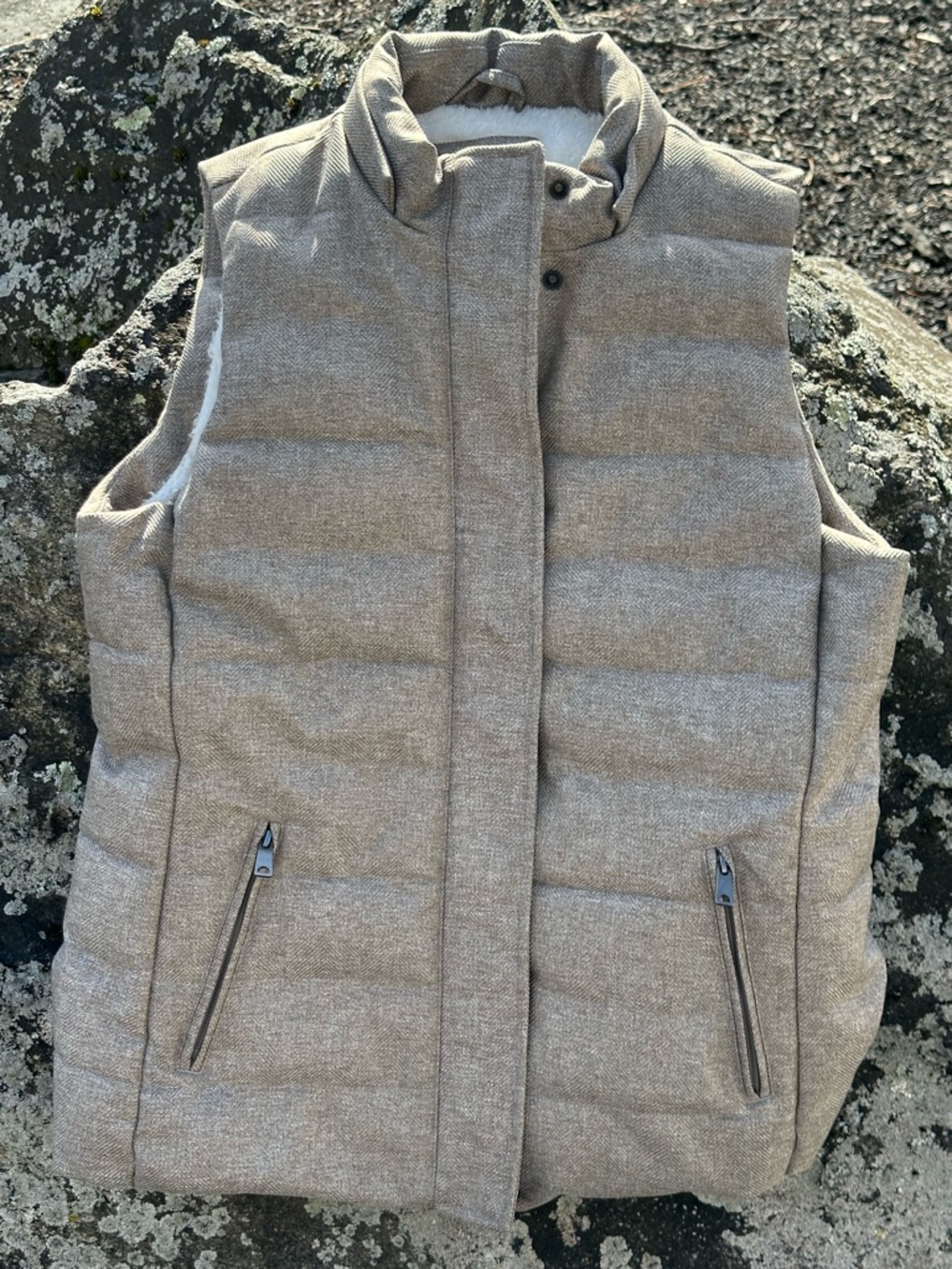 Banana Republic Neutral Taupe Quilted Plush Lined Puffer Vest